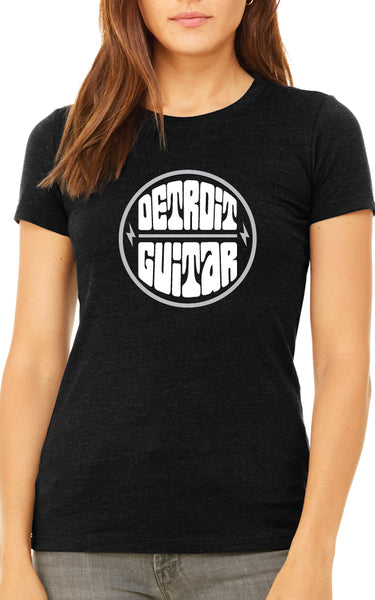 Detroit Guitar Bubble Logo Ladies T-Shirt Black/Silver
